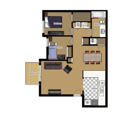 2 Bedroom Townhouse 2D Floorplan