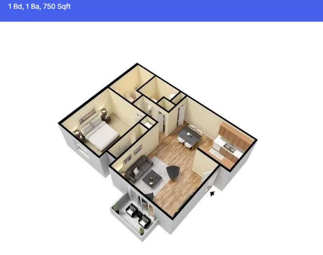 1 Bedroom Townhouse 3D Floorplan