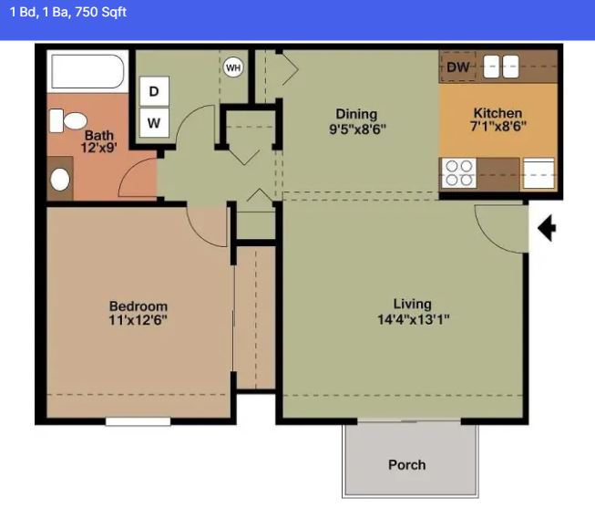 1 Bedroom Townhouse Floorplan
